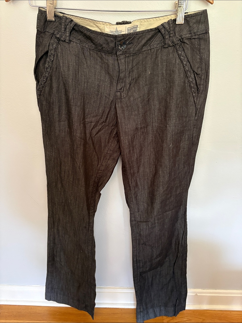 Converse Women's Dark Gray Braided-Trim Chinos